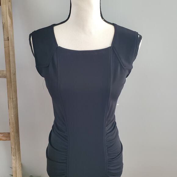 BCBGeneration Black Sleeveless Side Ruched Bodycon Midi Dress Size M - Picture 3 of 9
